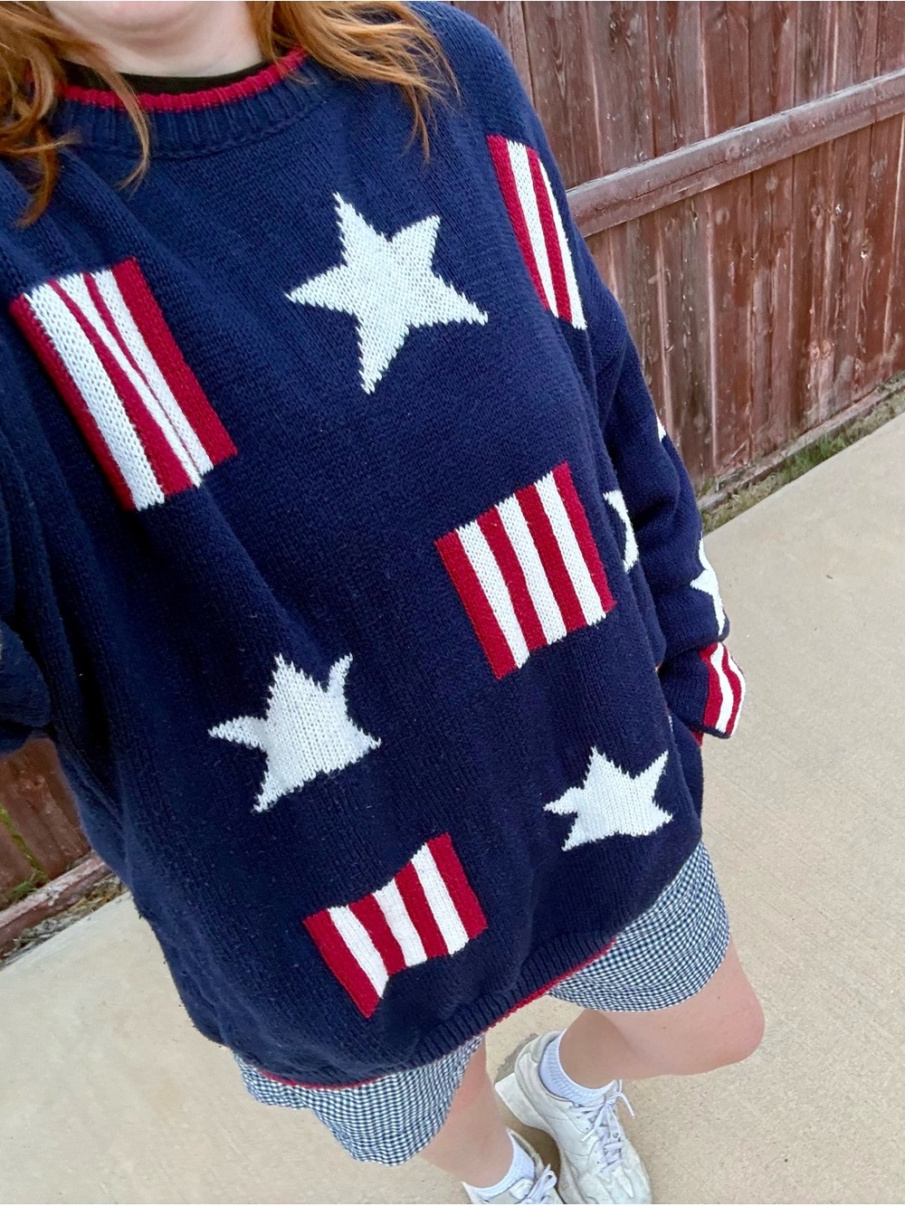 Vintage St Johns Bay USA Flag Sweater XL Oversized Americana Patriotic Cotton